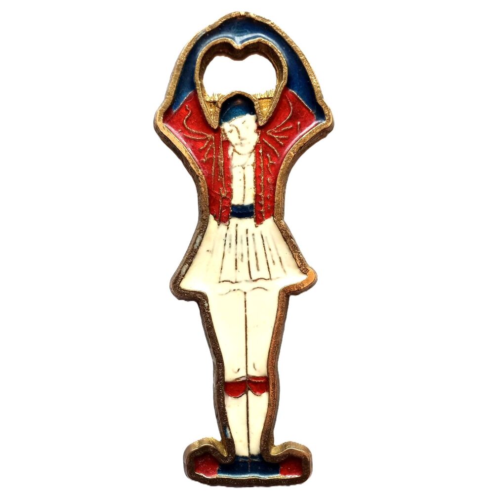 Bottle opener Vintage Greece soldier double sided enameled Minoan Snake Goddess
